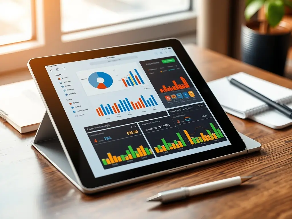 A person using the Explore-Contact.app on a tablet to track their daily expenses, with a focus on the app's user-friendly interface and real-time updates.