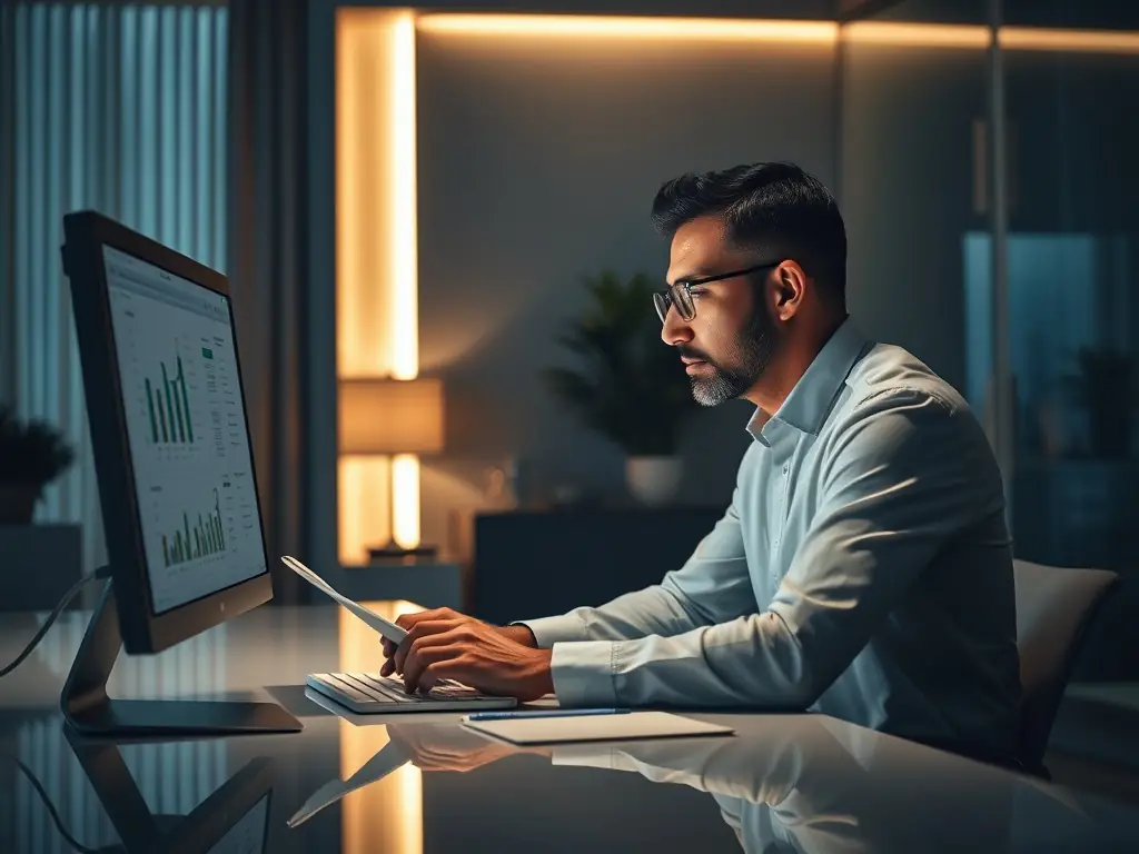 A user analyzing spending patterns on the Explore-Contact.app, highlighting the platform's detailed reports and charts for smarter financial decisions.